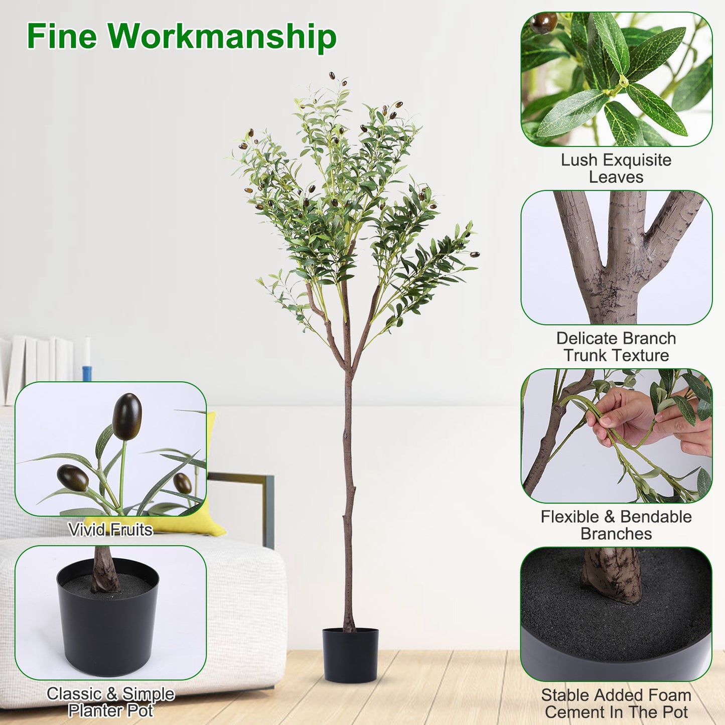 5.9FT Artificial Olive Tree - Lush Faux Potted Plant