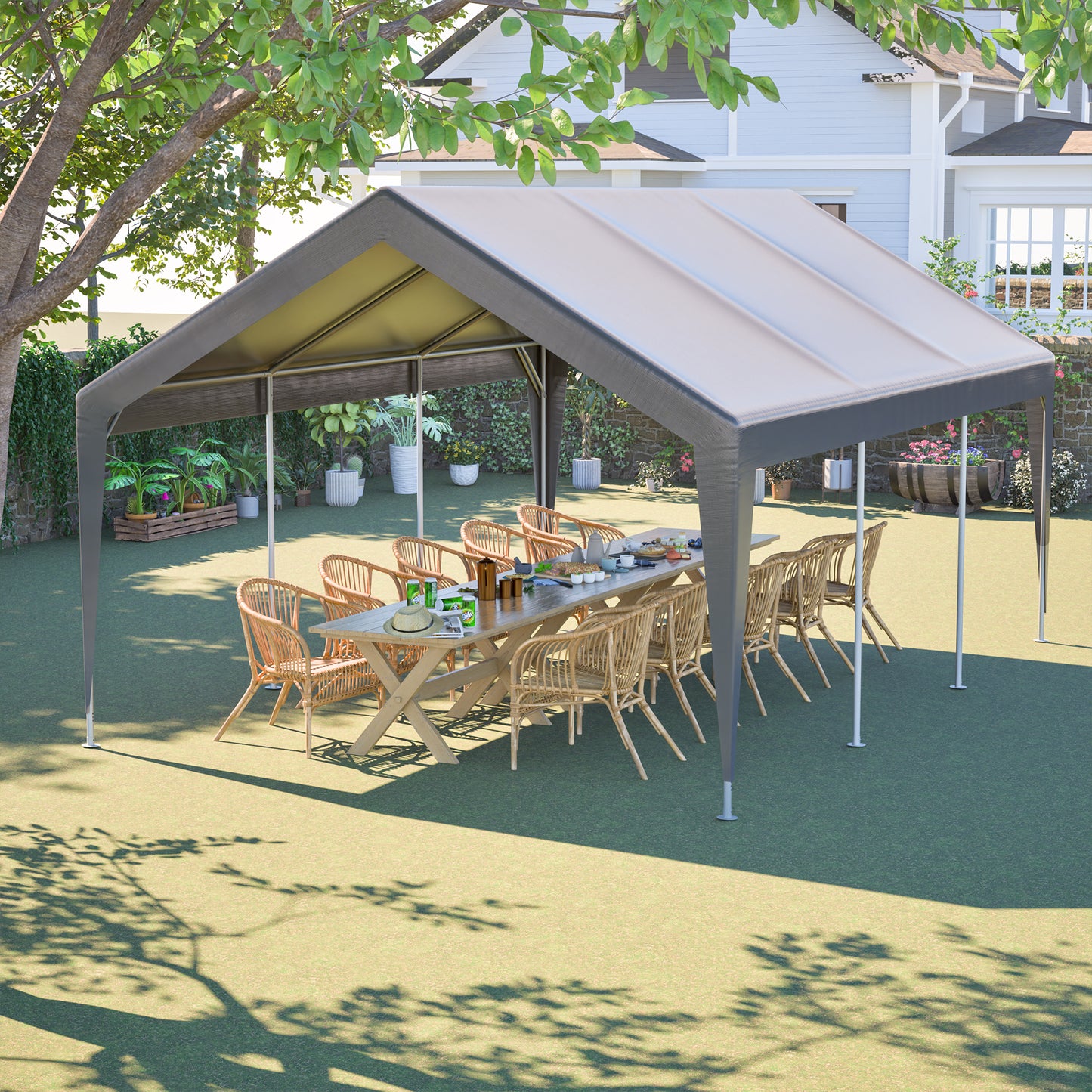 13'x20' Waterproof Canopy Tent with Roll-Up Doors - Silver