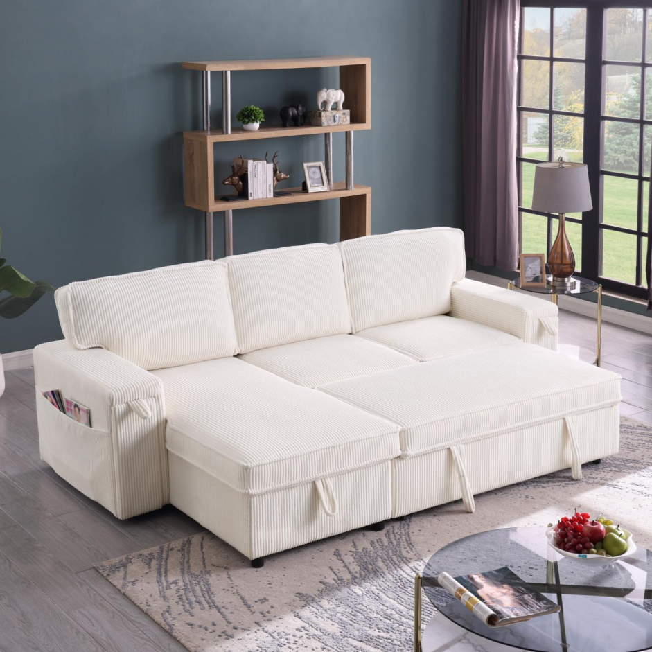 Upholstery Sleeper Sectional Sofa with Storage - Beige