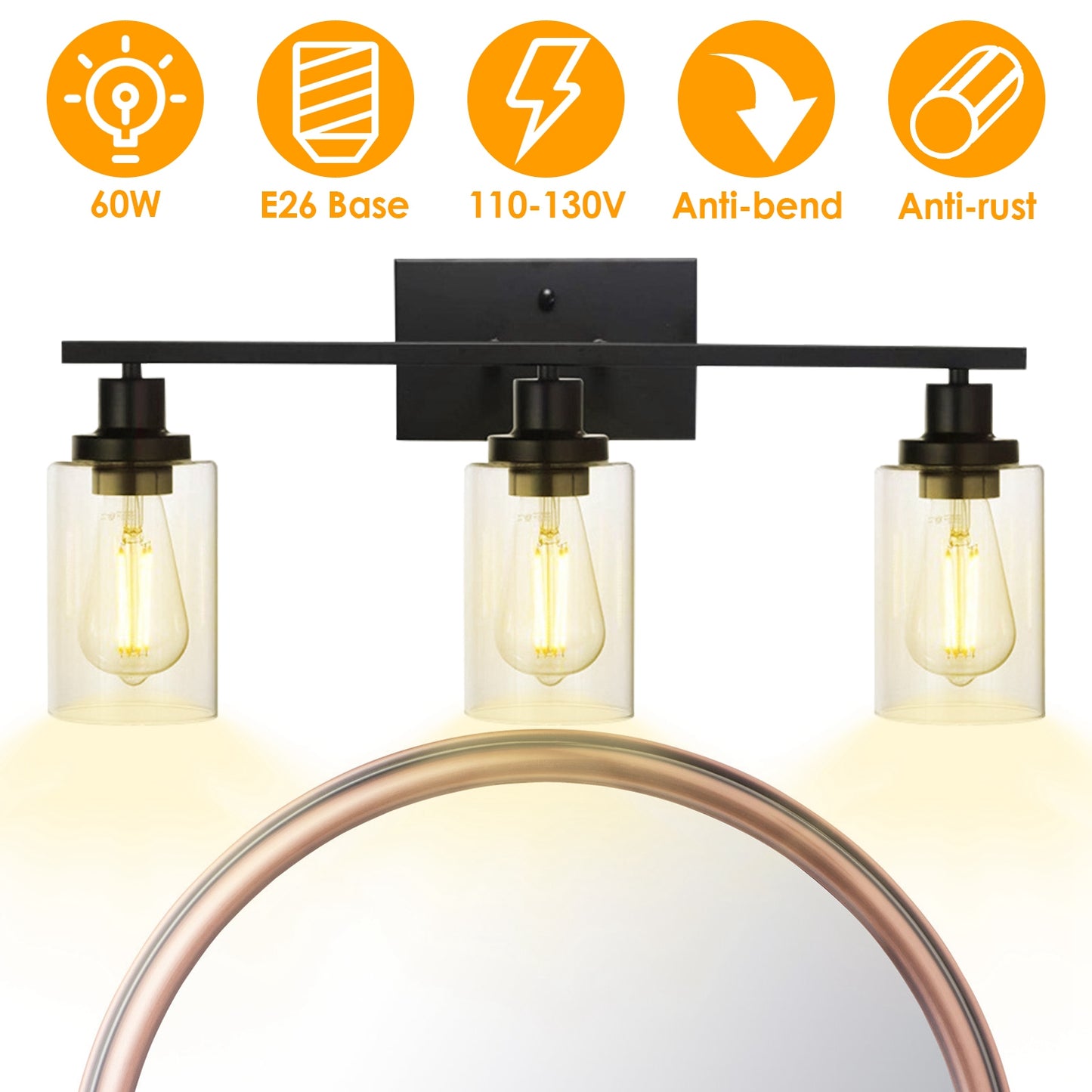 Modern 3-Light Wall Sconce with Glass Shades - Bathroom Vanity & Living Room Lighting
