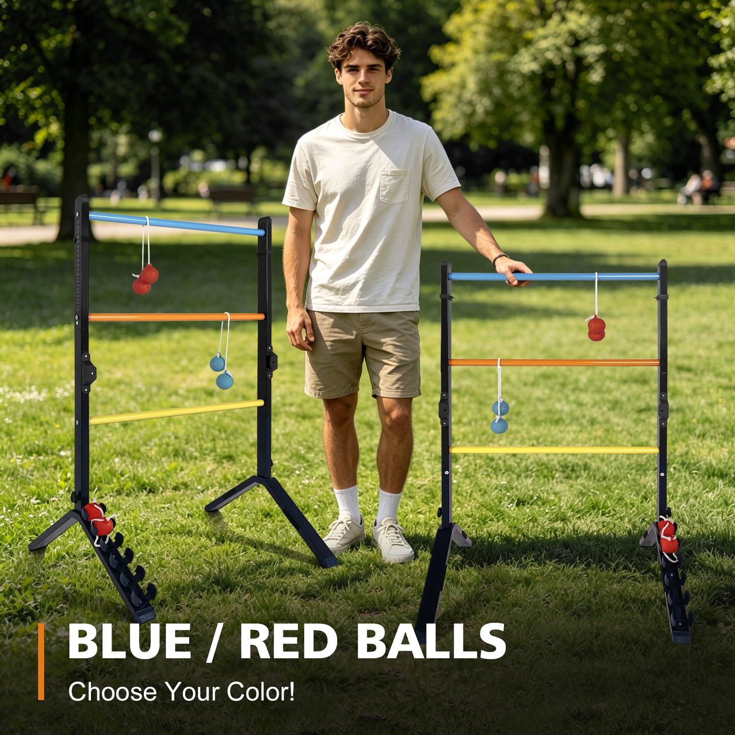 Steel Ladder Toss Game Set - 2 Pack with 6 Bolas, Easy Assembly