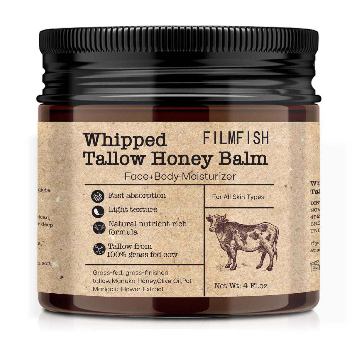 Bee Grass-fed Tallow Facial Cream - 120g Natural Skin Care for All Skin Types