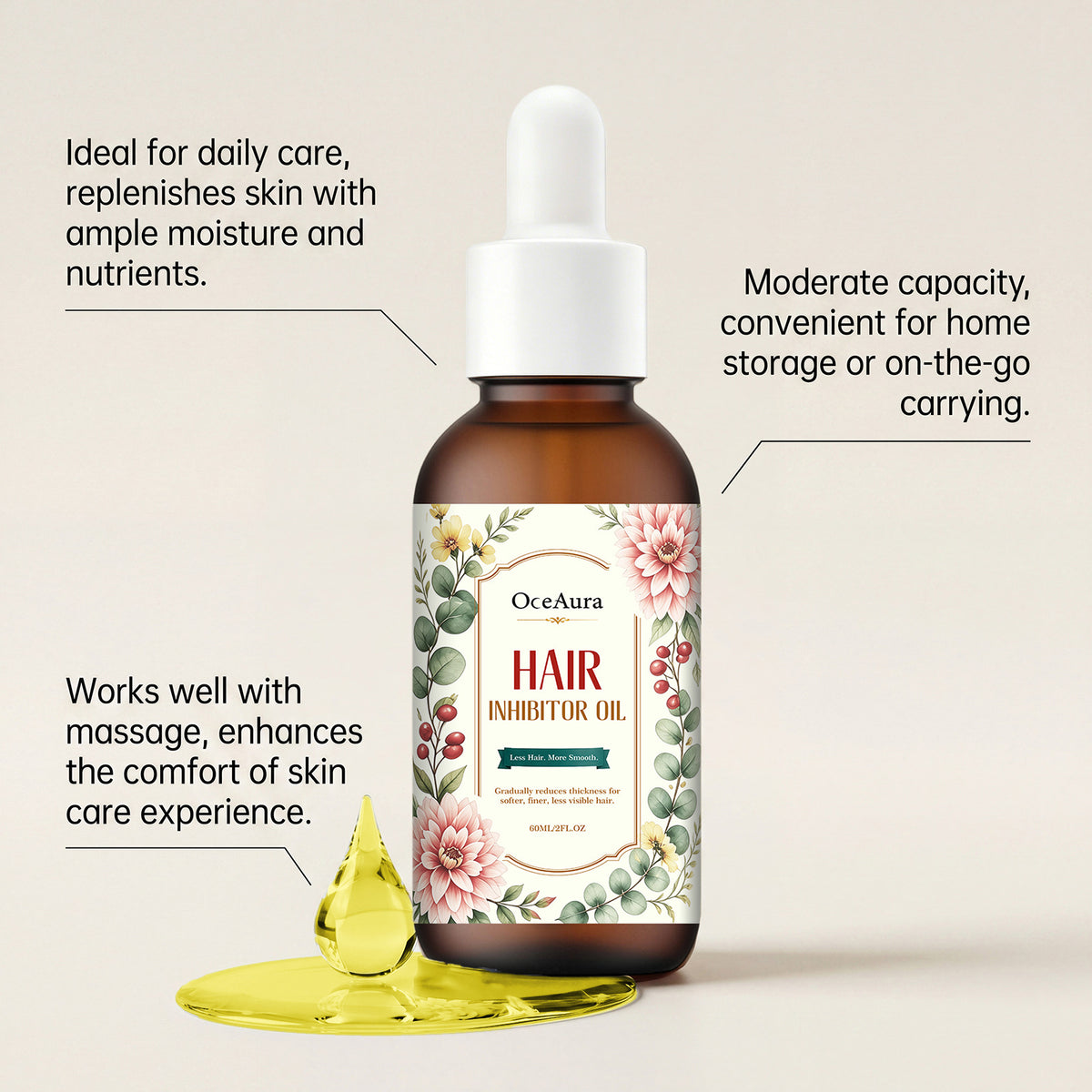 Hair Inhibitor Oil - 60ml Natural Hair Growth & Hair Removal Treatment