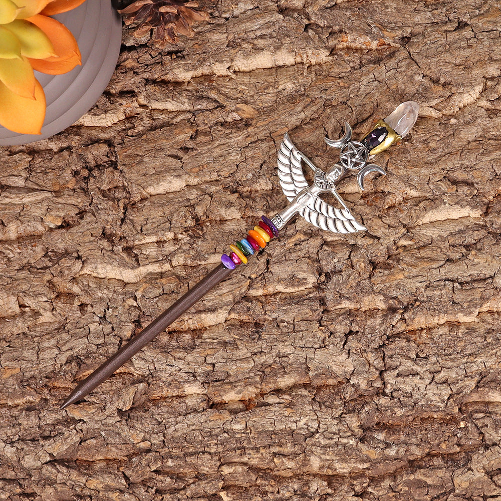 Handmade Wooden Crystal Wings Hair Clip