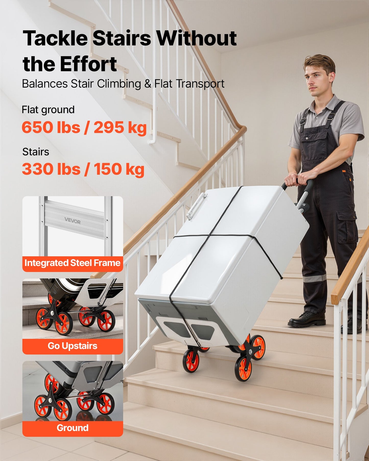 Stair Climbing Cart with 330 Lb Capacity Aluminum Foldable Trolley for Groceries & Home