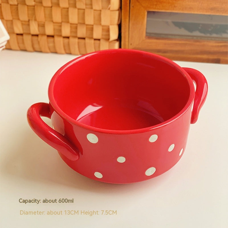 Polka Dot Porcelain Bowl Set - Cute Kitchen Dinnerware, 5-Inch