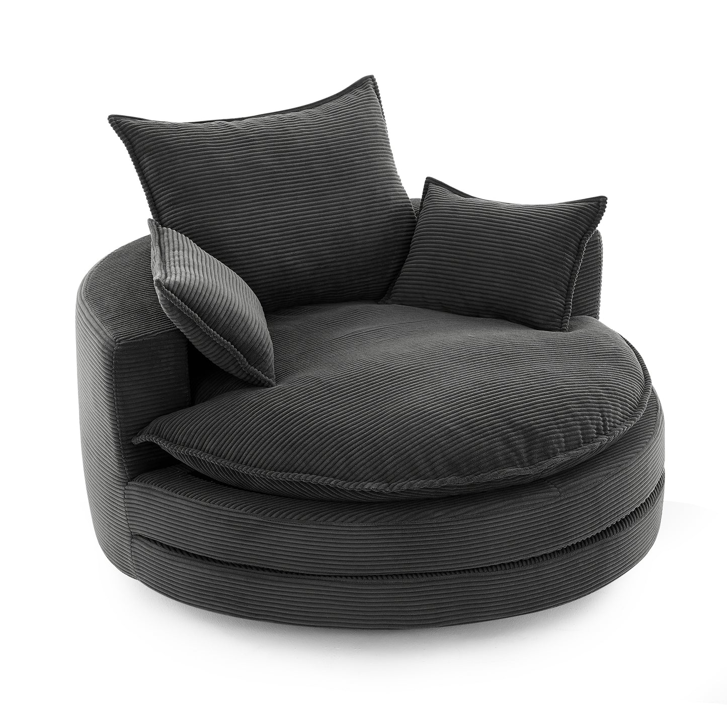 Oversized 360° Swivel Chair with Dual-Layer Cushions - Black