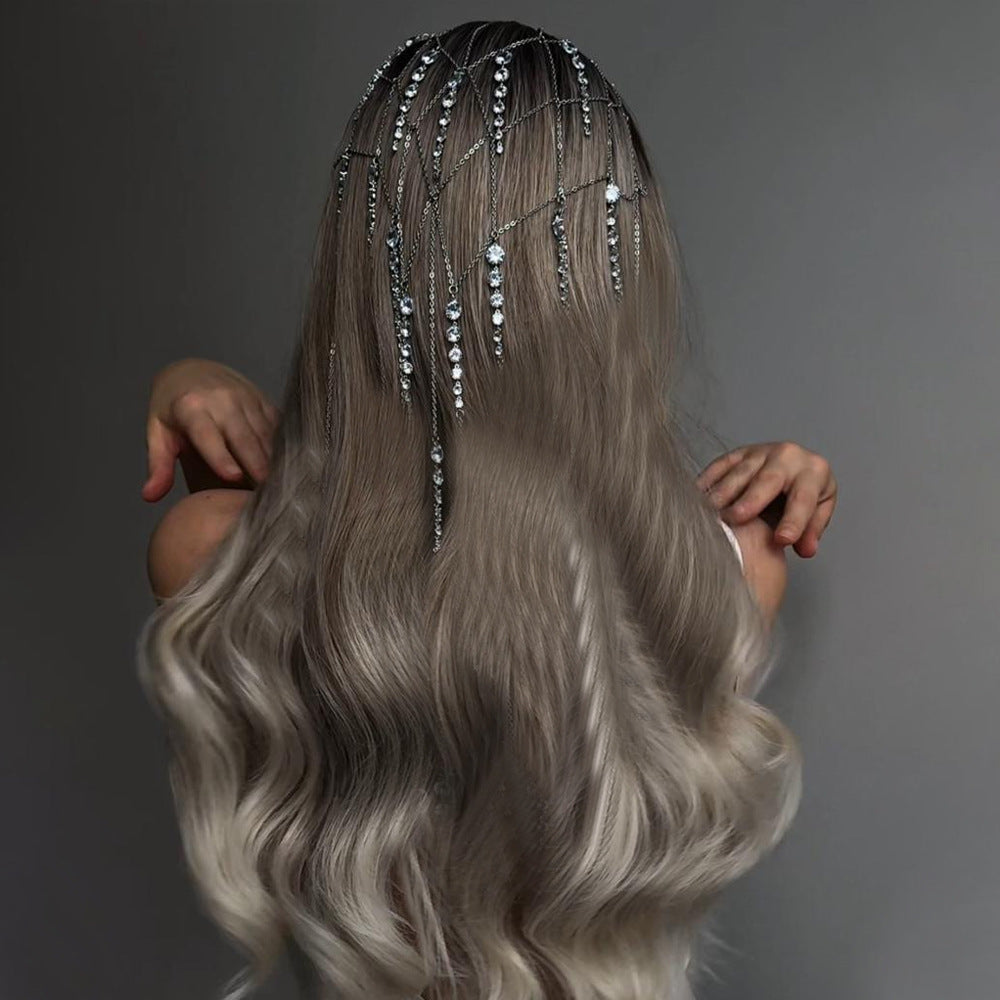 Rhinestone Tassel Headband - Silver
