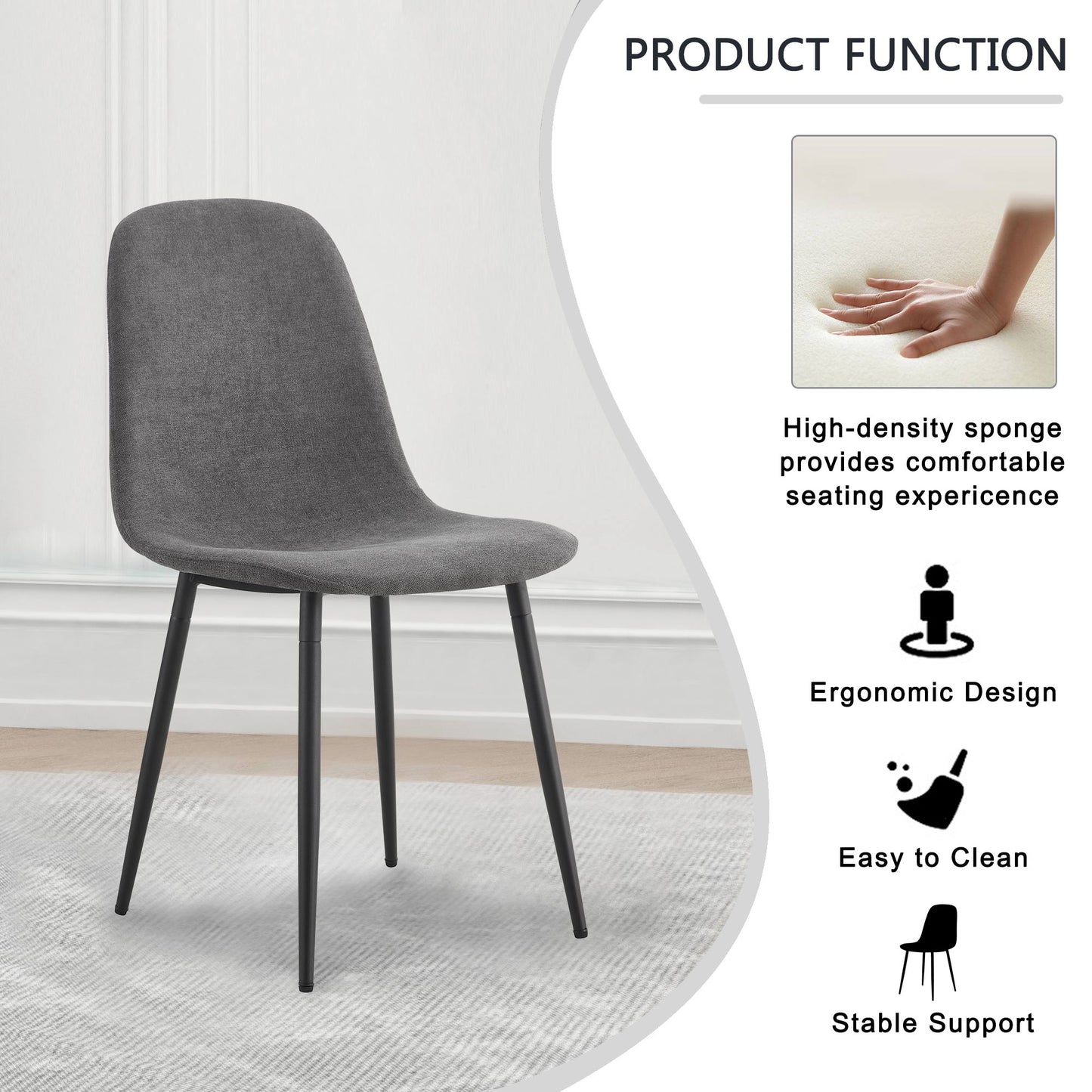 Comfortable Linen-Cotton Dining Chair Set - Six Pieces In Dark