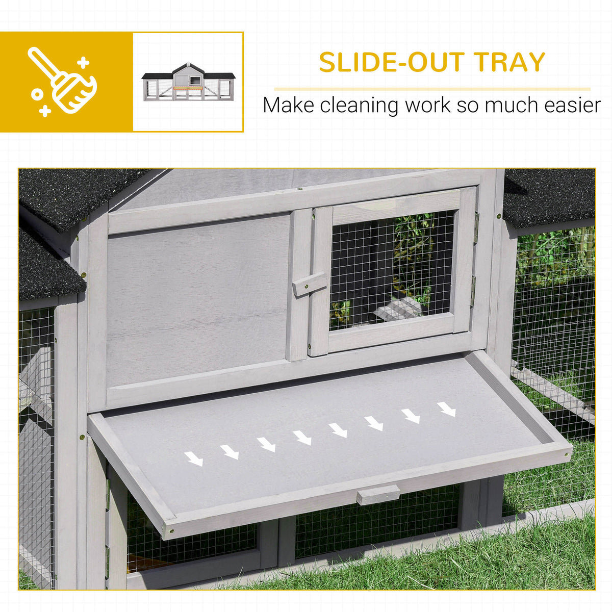 Large Wooden Rabbit Hutch 83 Inch 2-Story Pet House with Run & Ladder - Gray