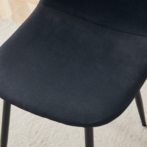 Set of 4 Black Linen-Cotton Dining Chairs with Metal Legs