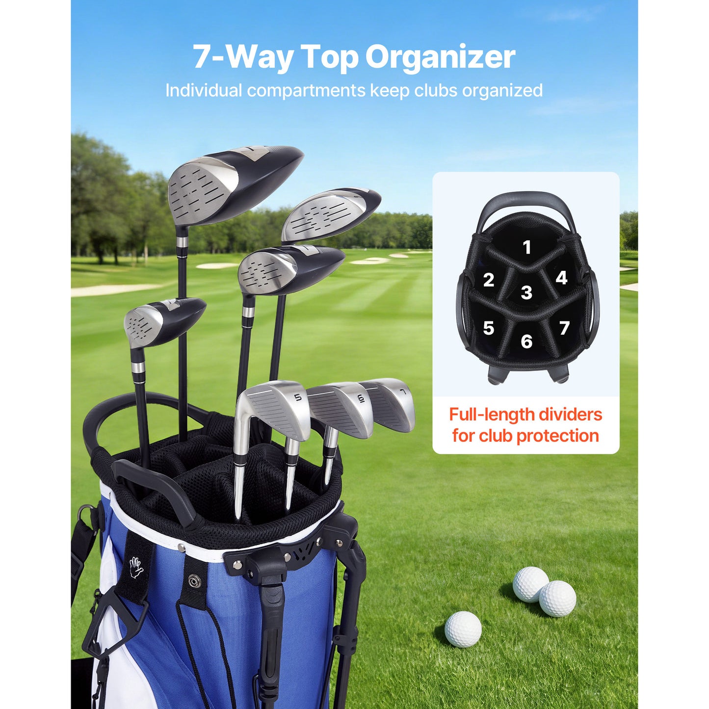 Golf Cart Bag with 7-Way Divider, Rain Hood & Dual Straps - Lightweight Organizer