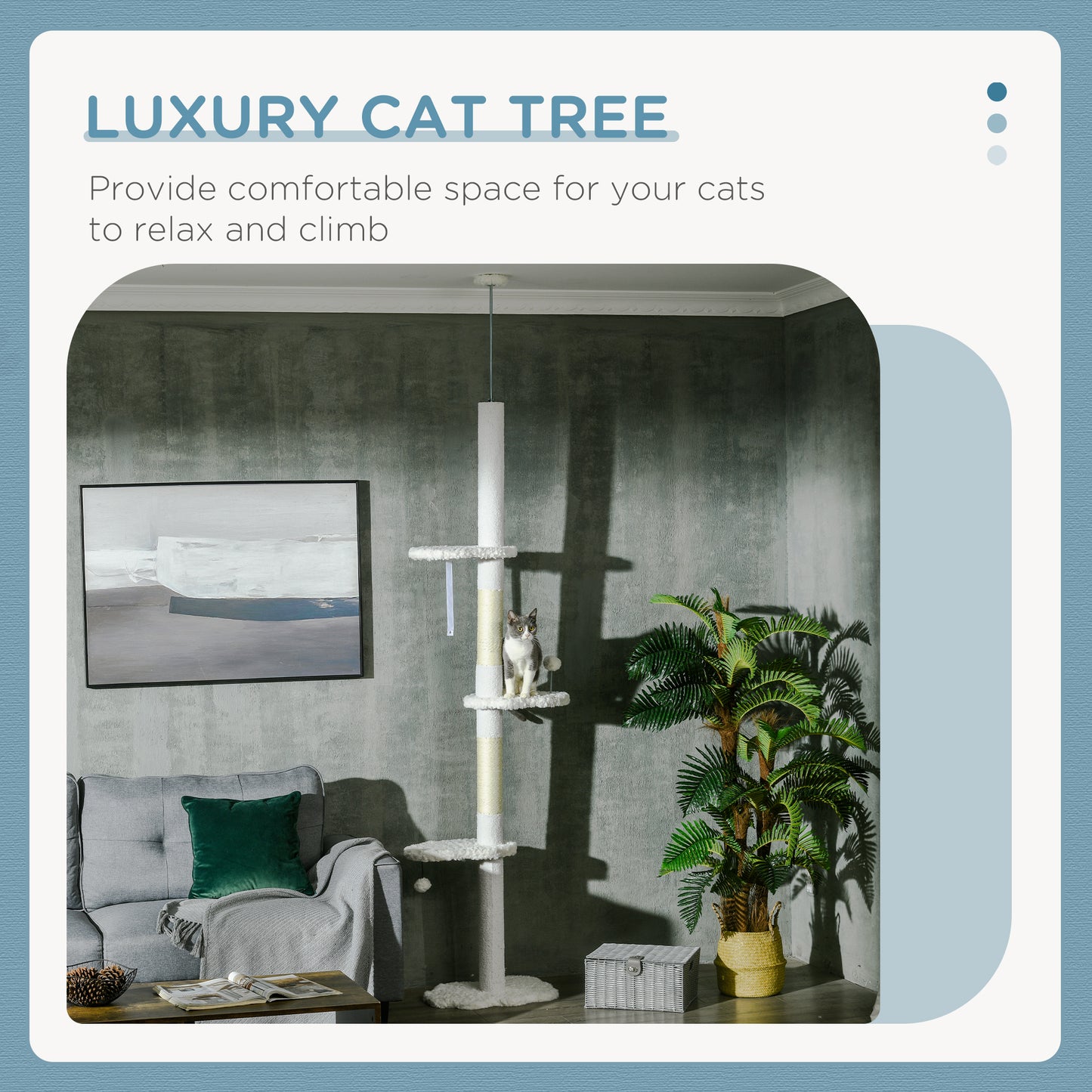 Adjustable Floor-to-Ceiling Cat Tree with Cloud Perches and Sisal Posts - White