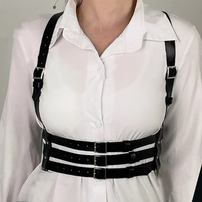 Women's Leather Corset Belt with Strap Decoration, Adjustable PU Waist Accessory