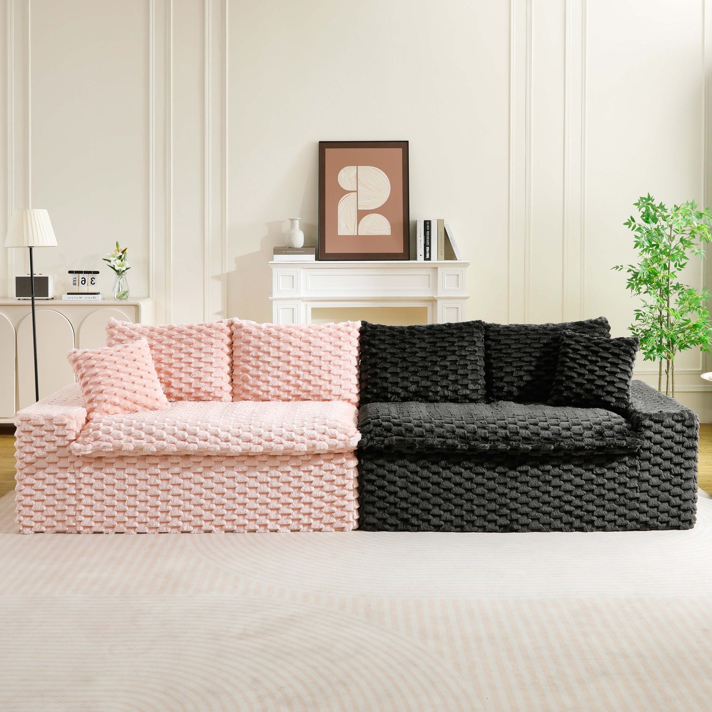 Luxury Color-Block Velvet Multifunctional Sofa - Pink & Black