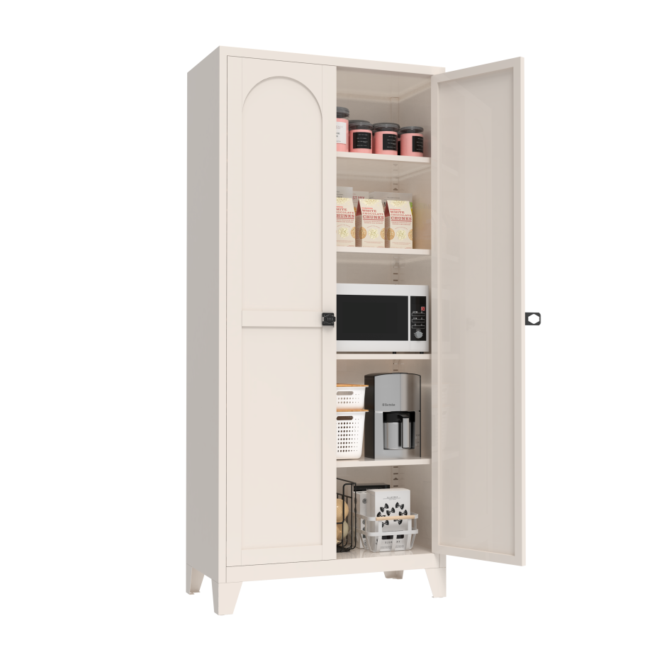 71'' Metal Storage Cabinet with Lock & Adjustable Shelves - Beige
