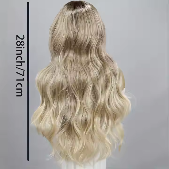 28-Inch Wavy Lace Front Wig - Golden Gradient Heat Resistant Synthetic