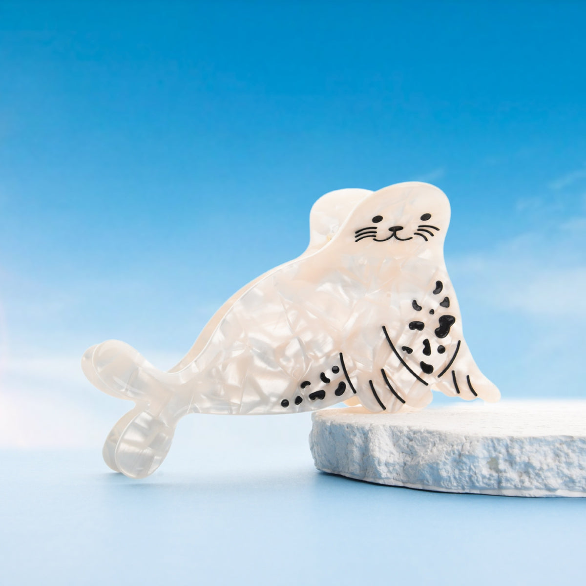 Marine-Style Hair Clip for Updo - White Sea Lion