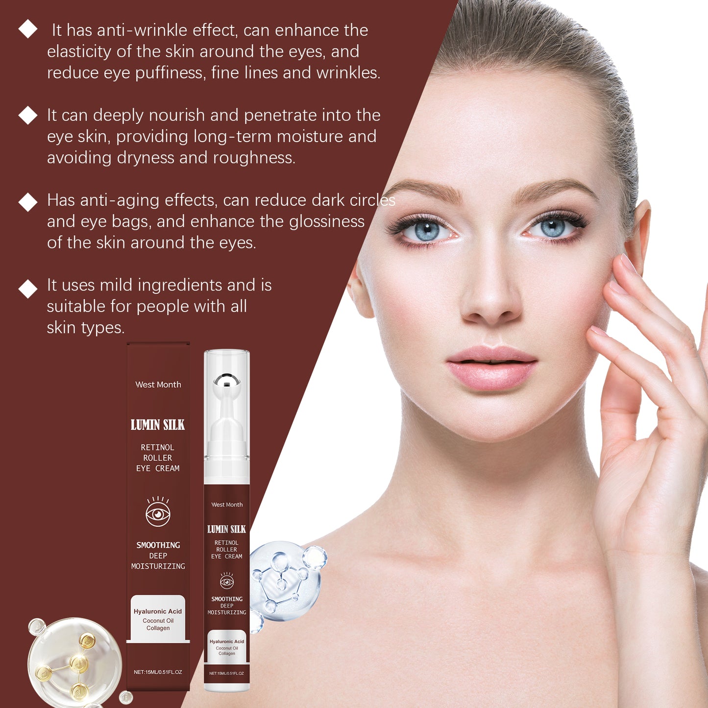 Retinol Eye Cream with Hyaluronic Acid for Fine Lines and Hydration