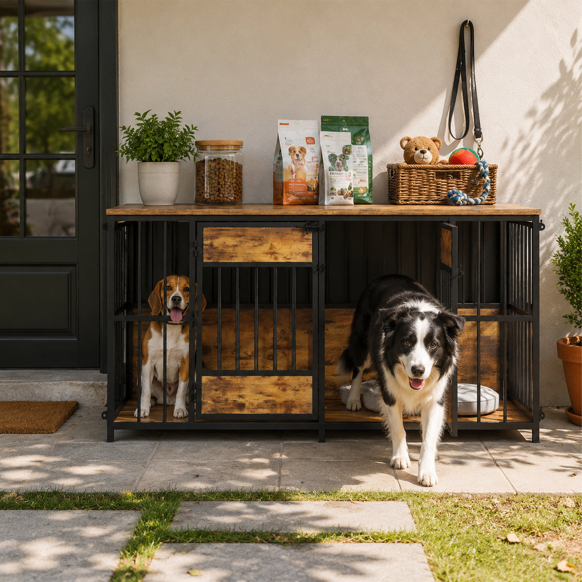 Large Wooden Dog Crate Furniture with Storage Top, Indoor Pet Kennel