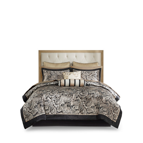 12-Piece Black Comforter Set with Cotton Bed Sheets - King
