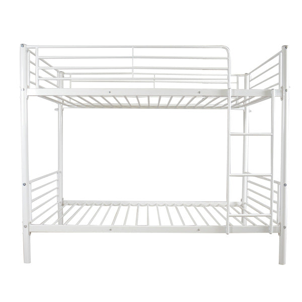 Iron Bed Bunk With Ladder For Kids Twin Size White