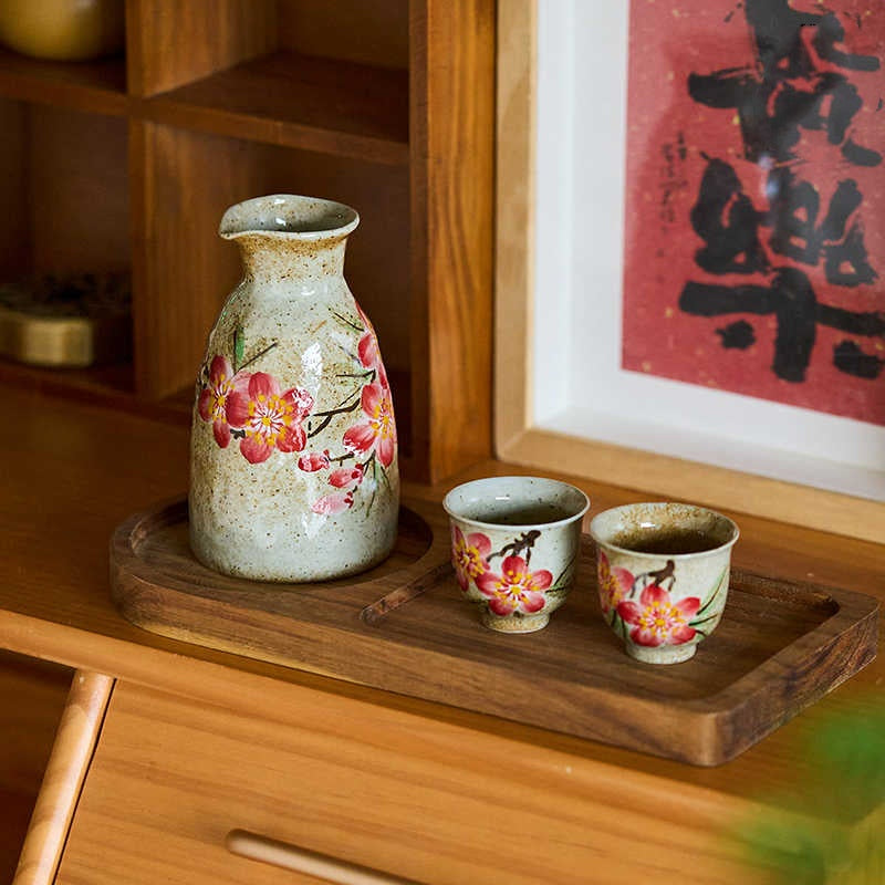 Hand-Painted Peach Blossom Ceramic Jug Set for Home & Garden Décor