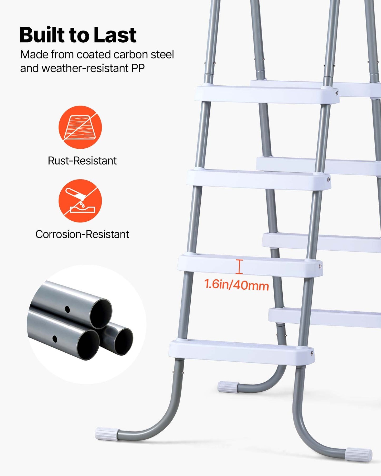 Black 4-Step Pool Ladder - Above Ground Steel Steps for 48 Inch Wall, 300 Lb Capacity