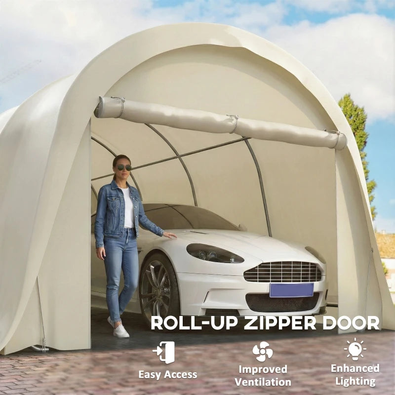 Heavy Duty Carport Garage Tent with Galvanized Frame UPF50 Beige 12x23.6 ft