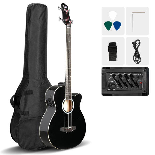 4-String Electric Acoustic Bass Guitar with EQ - Black