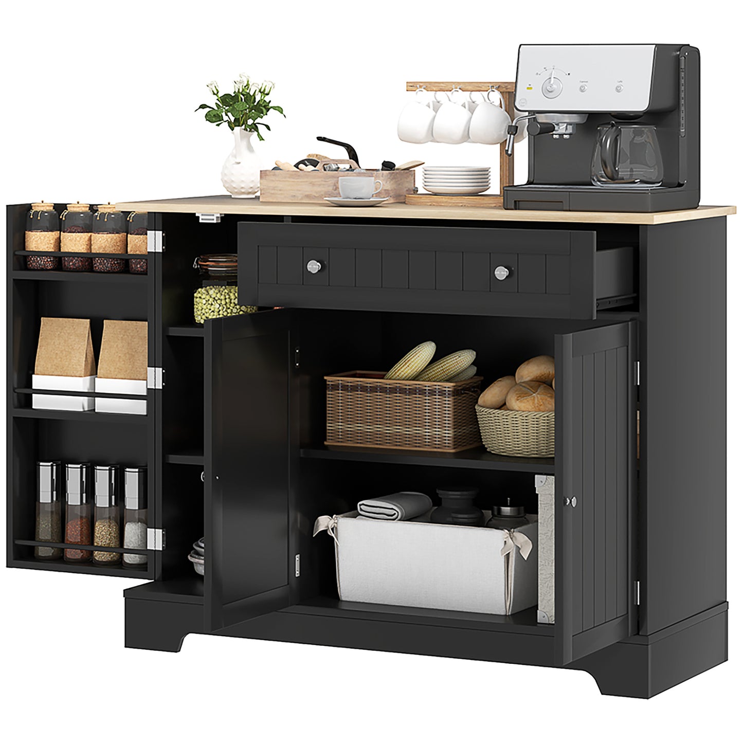 41" Modern Sideboard Cabinet with 3 Doors & Adjustable Shelf - Black
