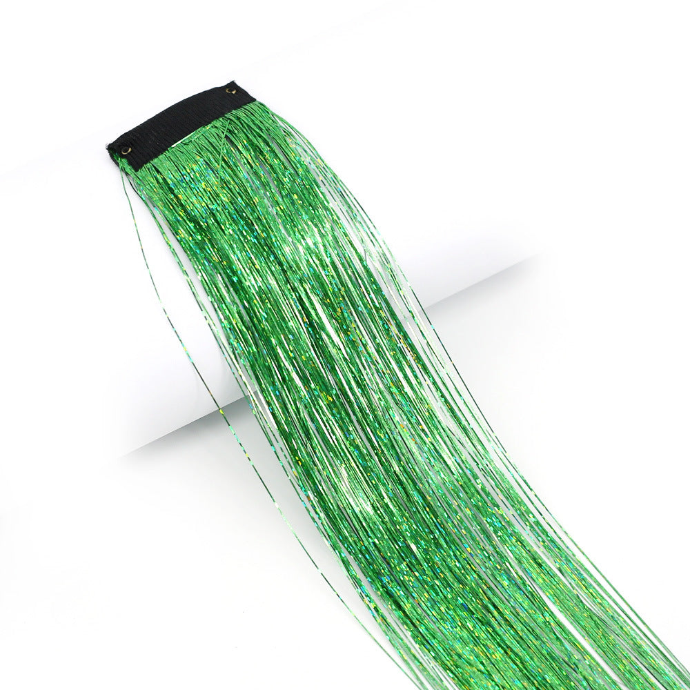 Clip-In Rainbow Hair Extensions - Long Synthetic Wig with Gold Thread