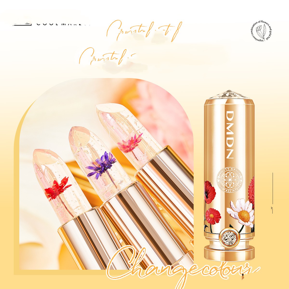 Temperature Change Lipstick with Gold Foil Effects - Moisturizing & Long-Lasting