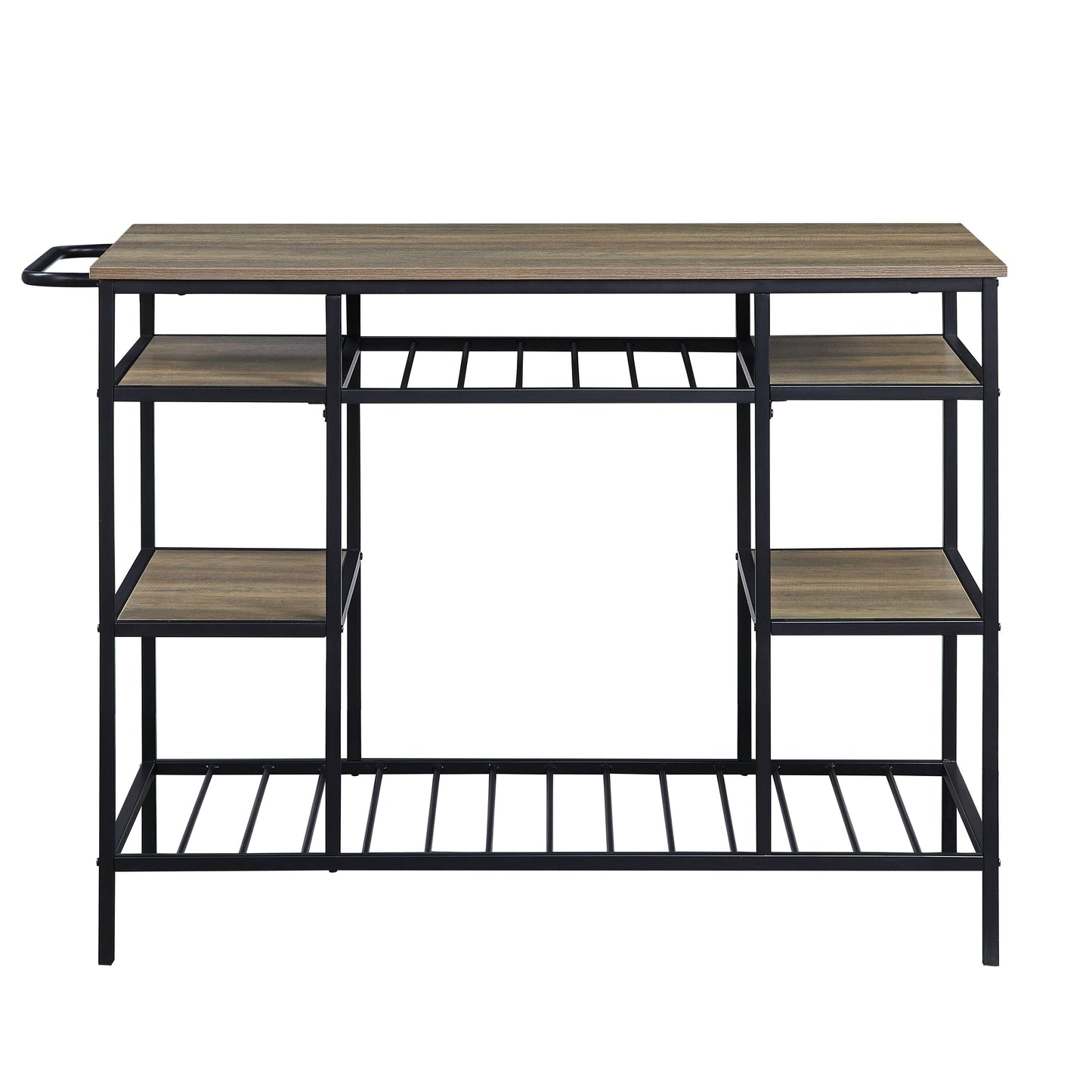 Rustic Oak & Black Kitchen Island with 6 Compartments