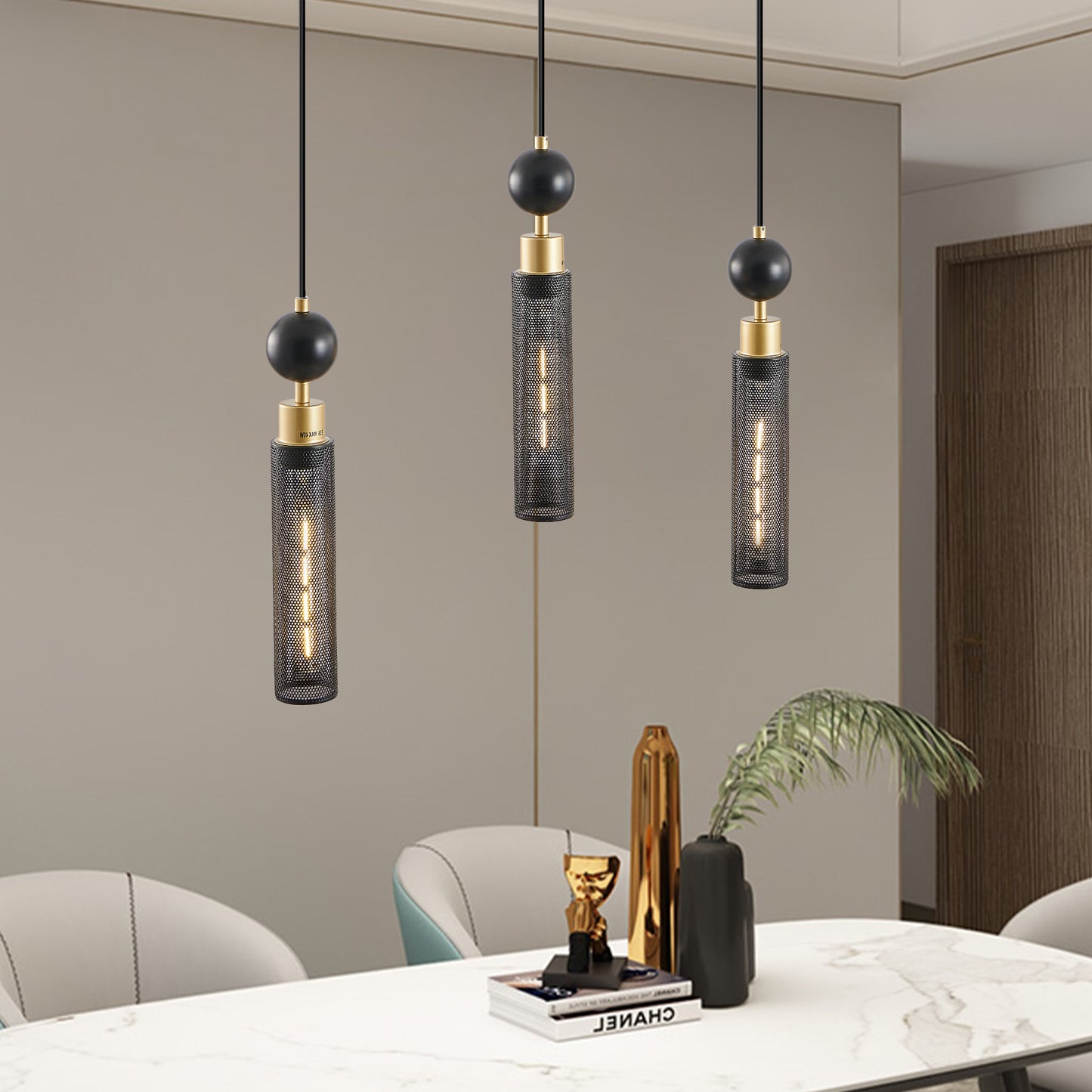 Modern Black and Gold 3-Light Pendant Chandelier - Adjustable