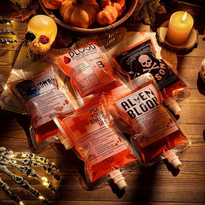 21-Pack Reusable Halloween Blood Drink Bags with Funnels