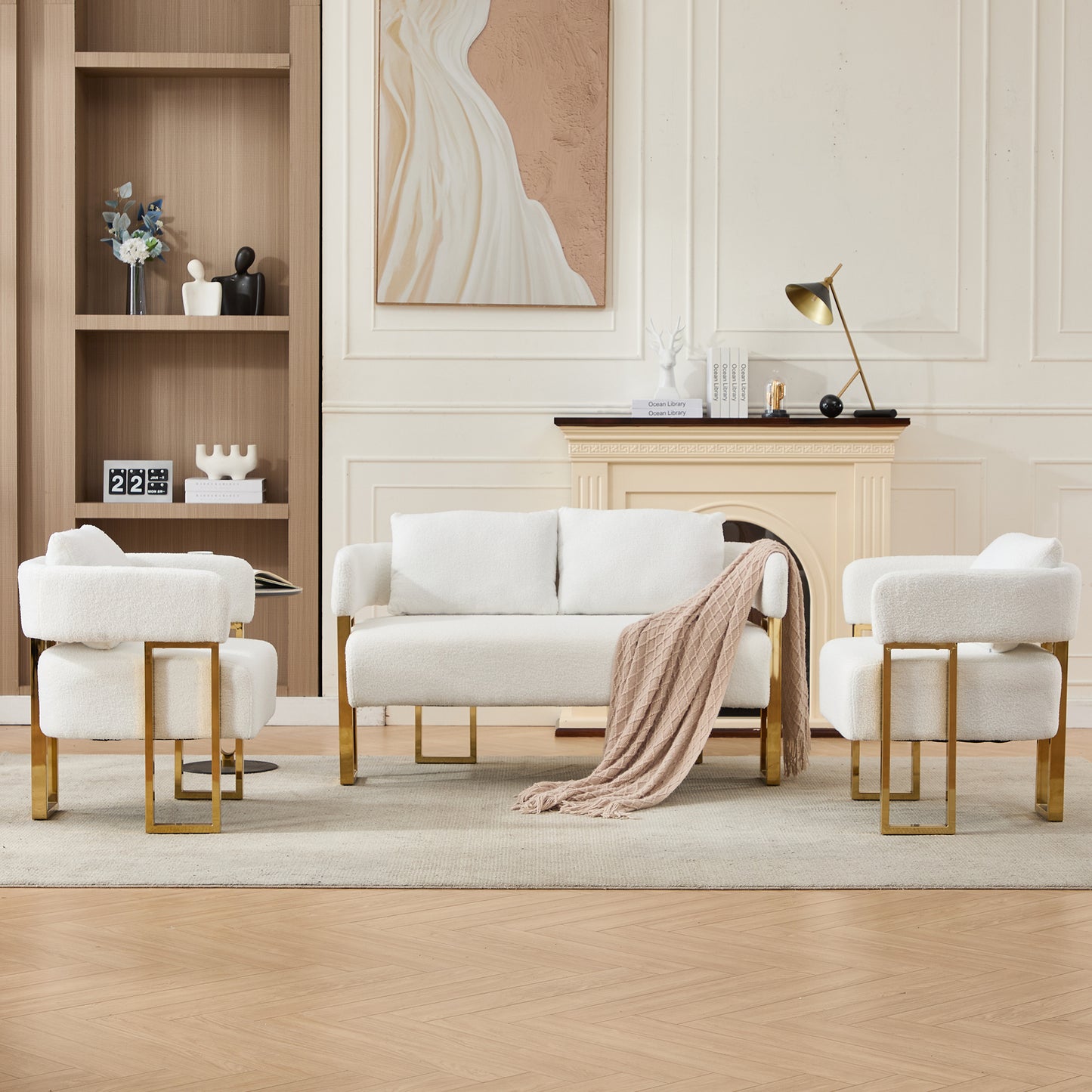 Modern Decorative Chair with Gold Metal Legs - White