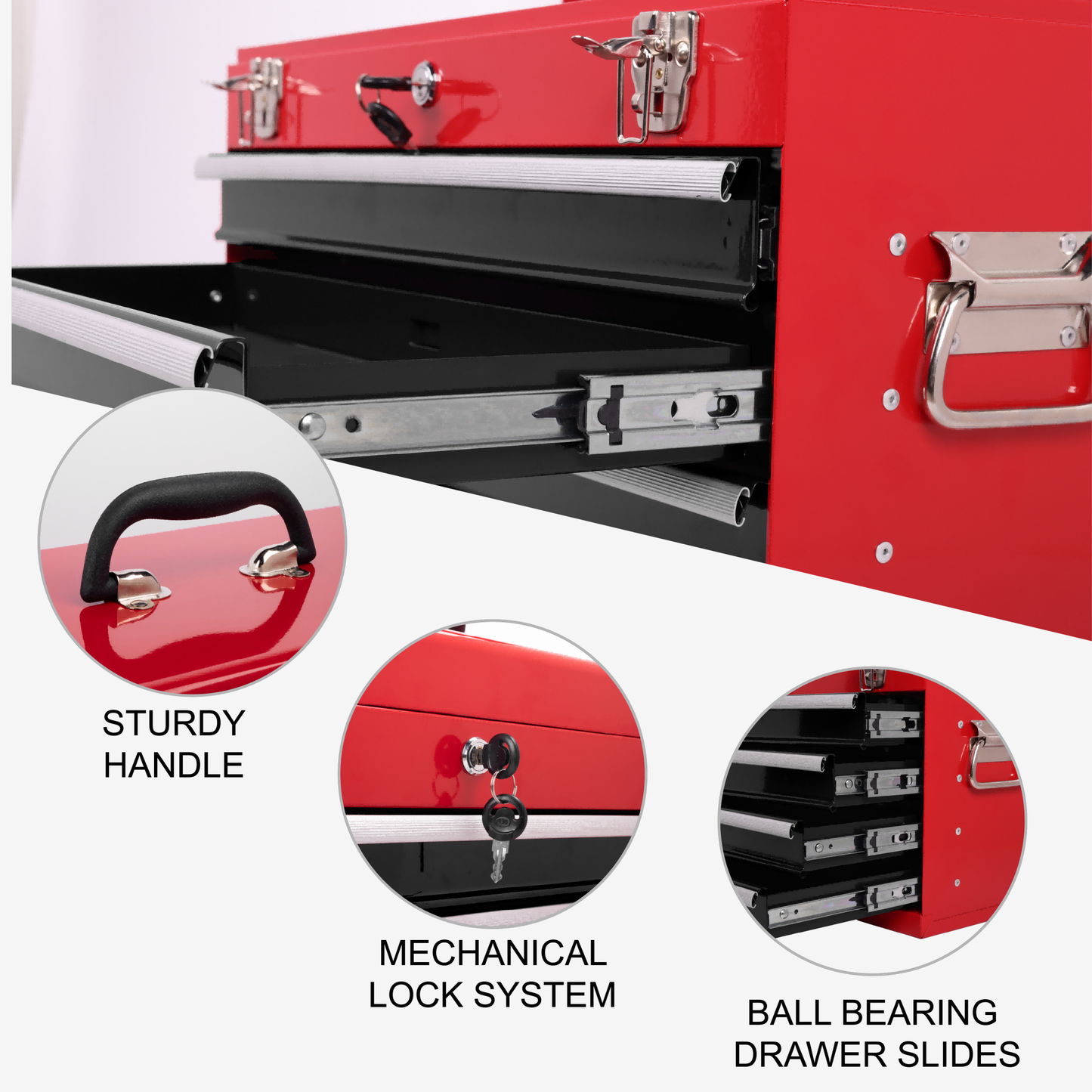 Heavy Duty Metal Tool Box 21-Inch with 4 Drawers and Locking System