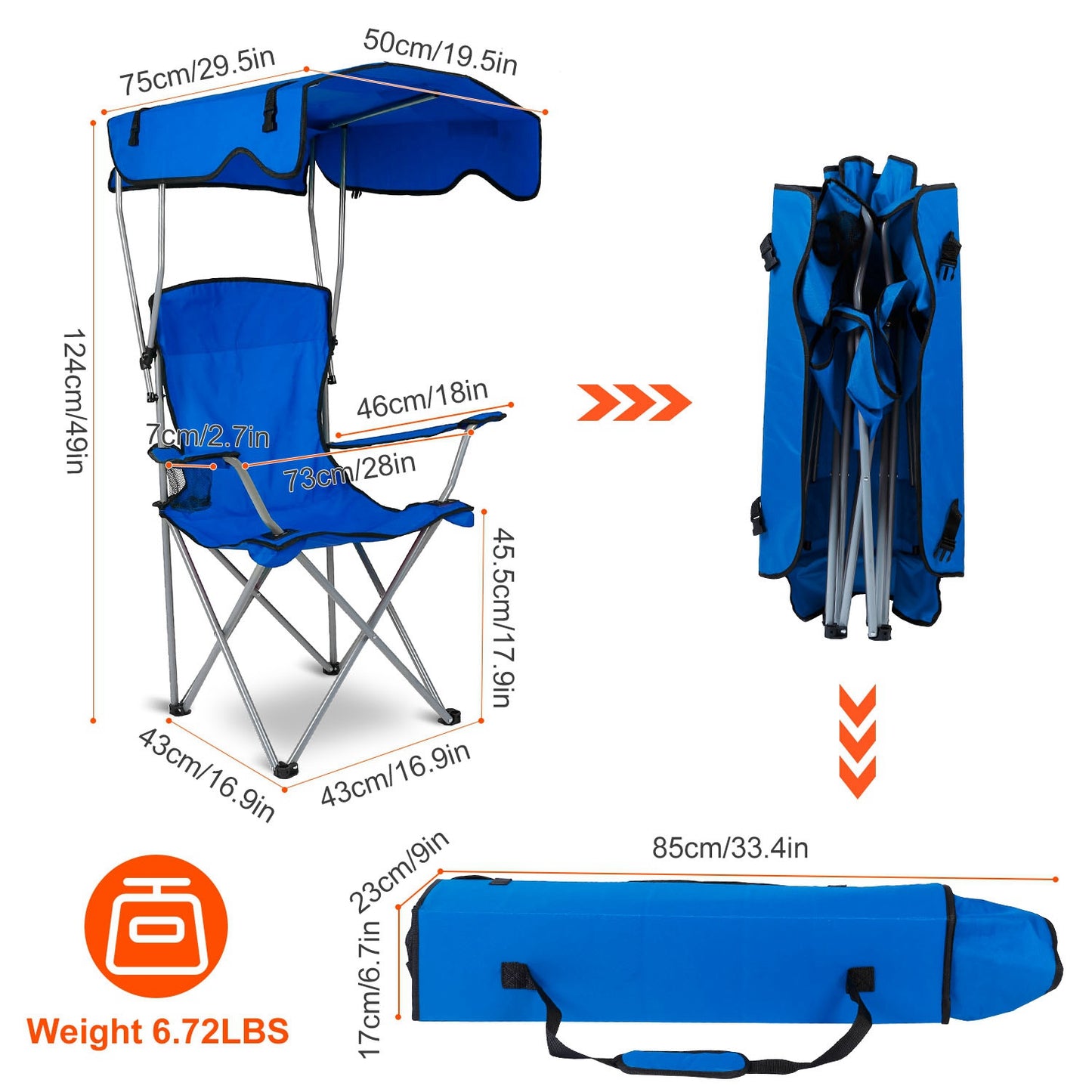 Foldable Canopy Camping Chair with Cup Holder - 330lbs Capacity