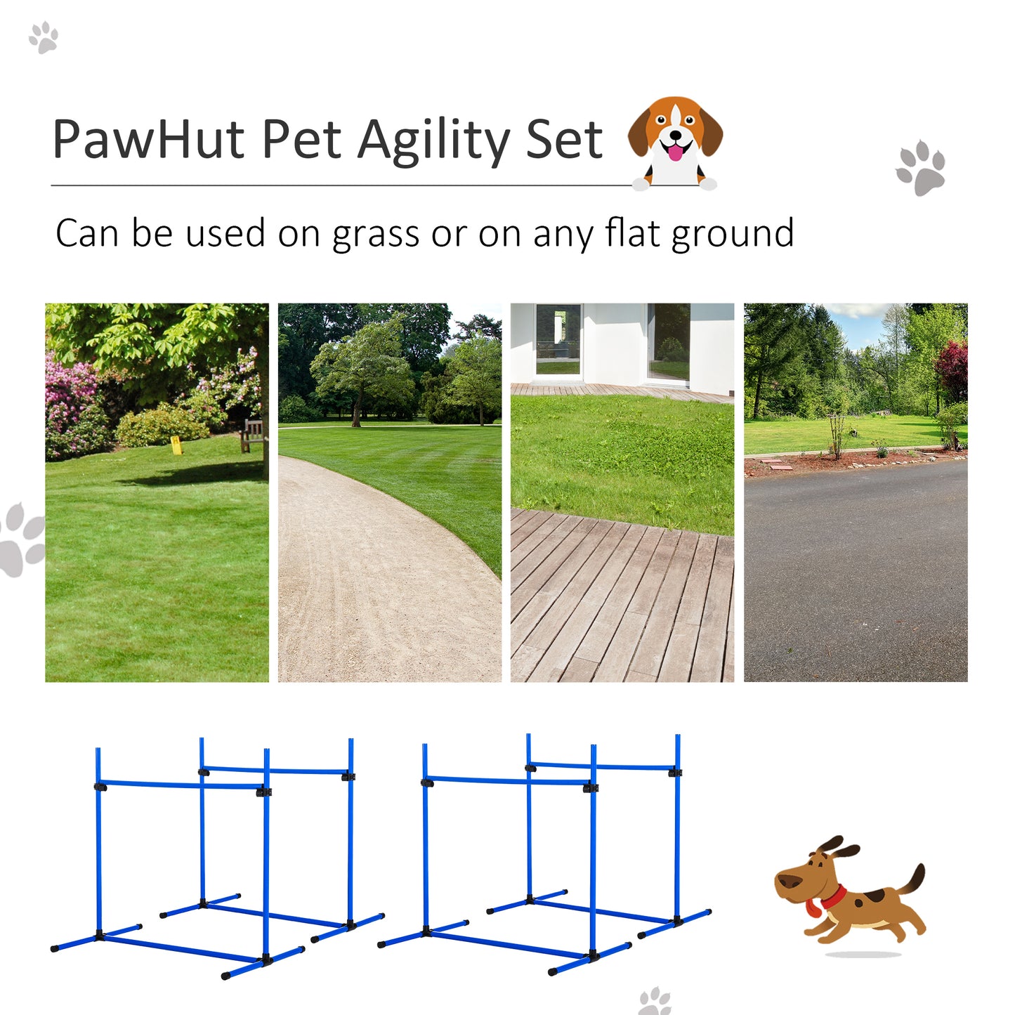 Dog Agility Training Kit with Adjustable Height Jumps and Carry Bag - Blue