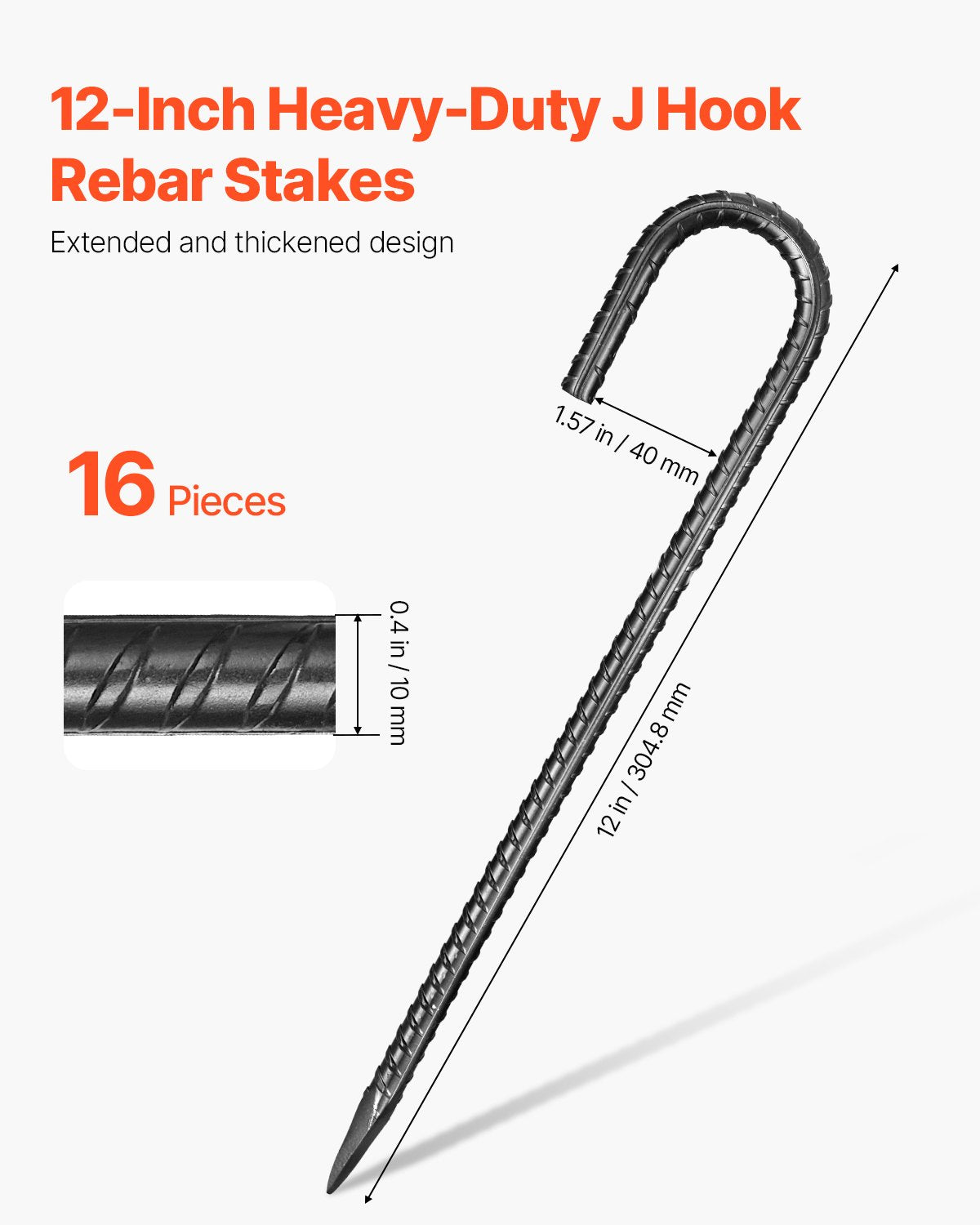 Heavy Duty Galvanized Steel Rebar Stakes 12-Inch 16 Pack Ground Anchors