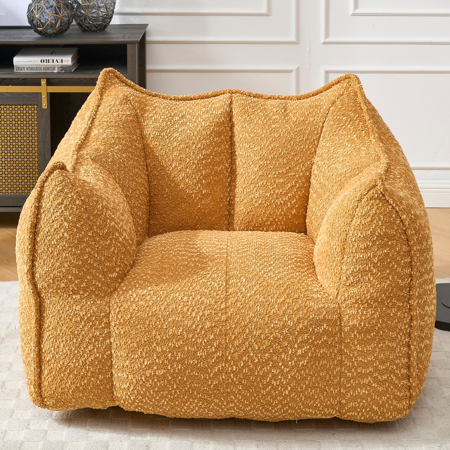 Yellow Chenille Bean Bag Chair - Comfortable Lazy Sofa for Adults