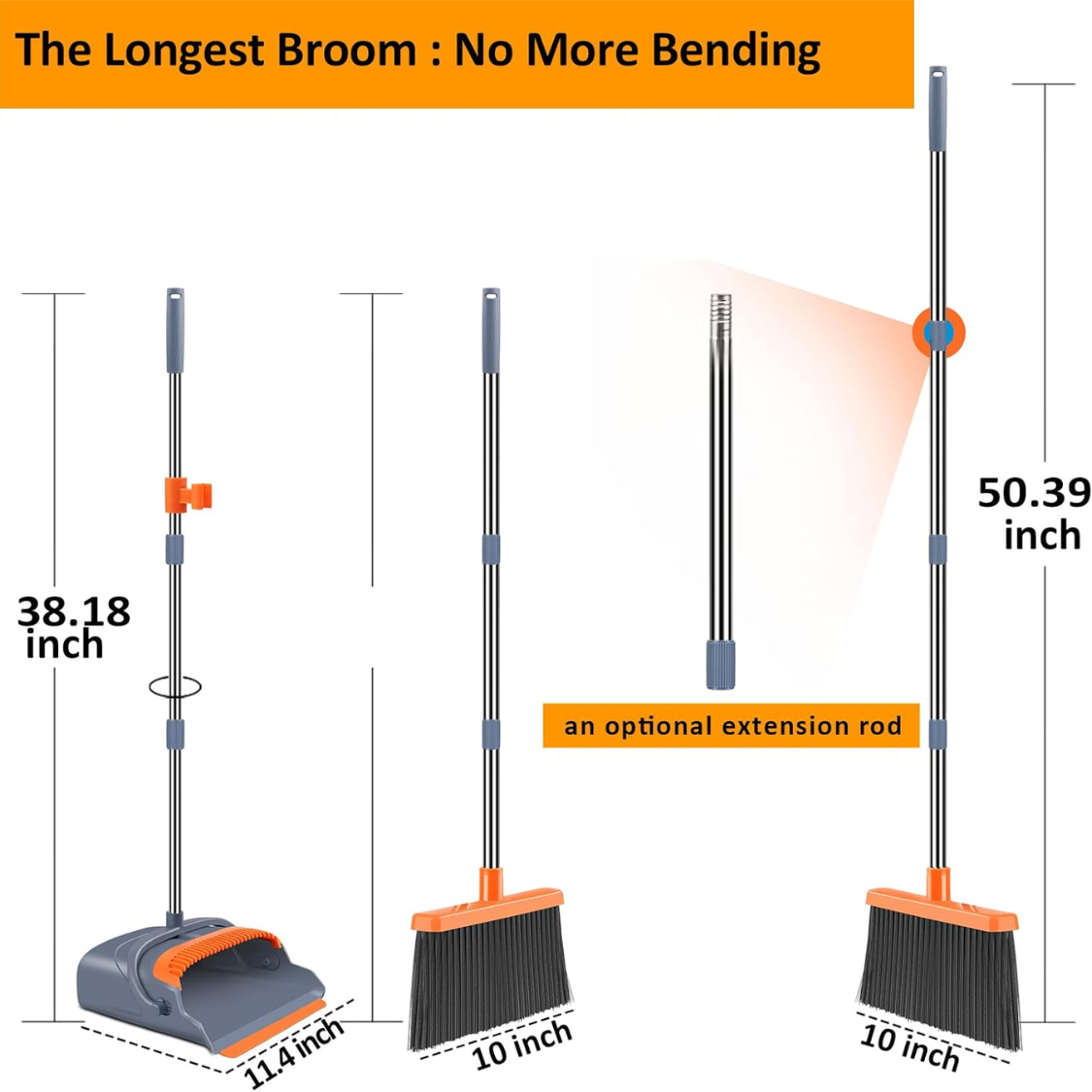 Self-Cleaning Broom and Dustpan Set with Extendable Pole - Indoor & Outdoor Sweeping