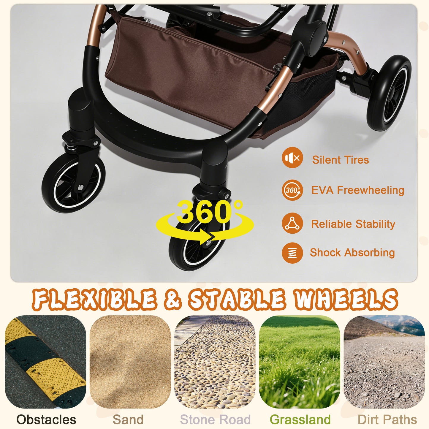 Pet Stroller for Dogs Cats 2-in-1 Foldable Sun Canopy Travel Carrier Khaki