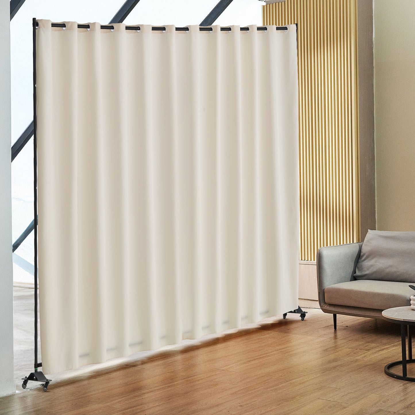 Portable Room Divider with Wheels - 96 x 120 Inch, Beige