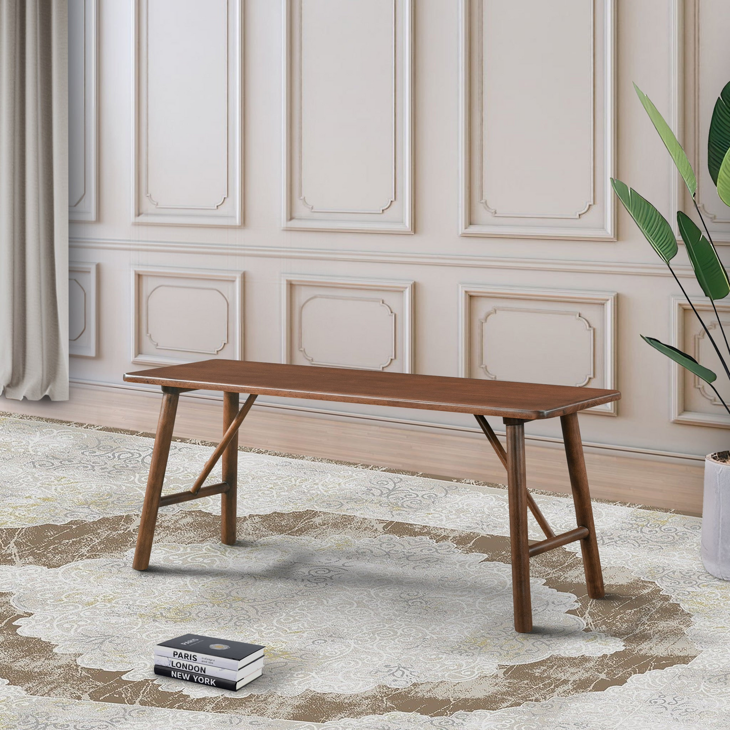 Versatile Solid Wood Molly Bench With Mid-Century Design In Walnut