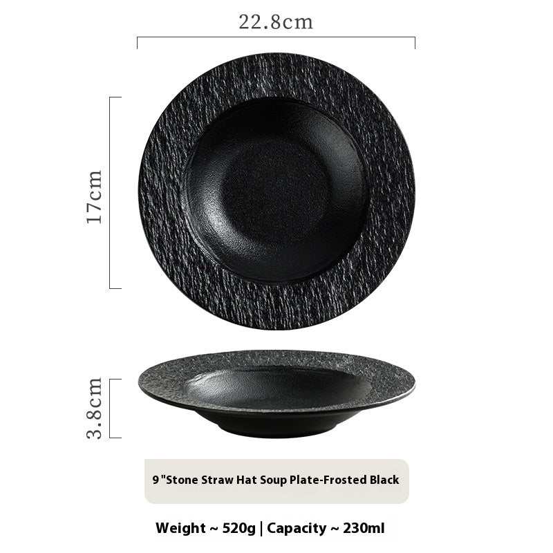 Ceramic Soup Plate Set - Stone Pattern Round Dinnerware for Kitchen & Dining