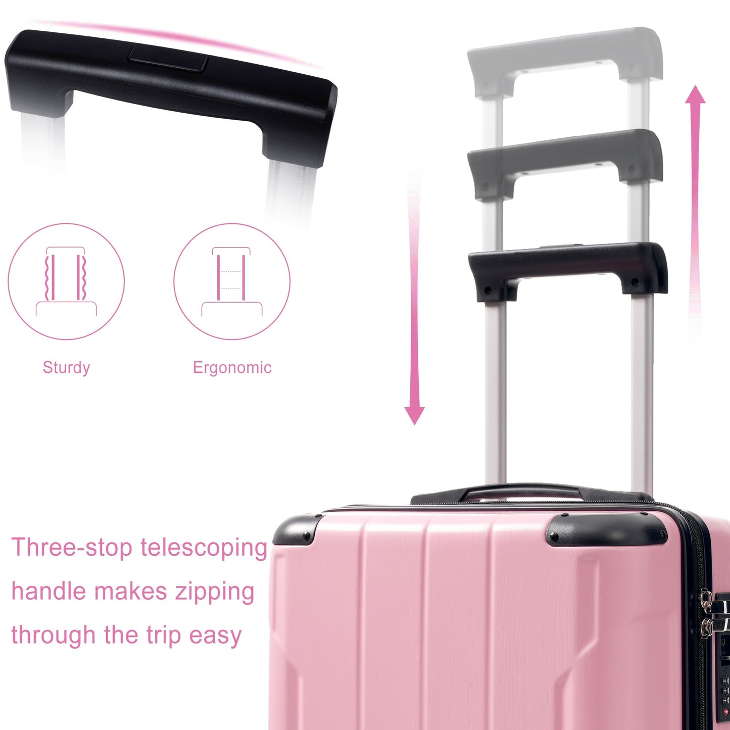 20-Inch Hardshell Carry-On Luggage with Spinner Wheels - Pink