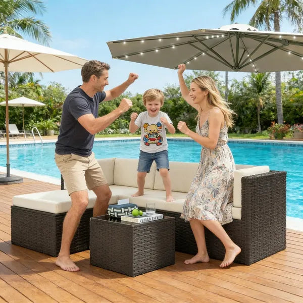 Three-Piece Wicker Patio Furniture Set - Chaise Lounge & Sofa