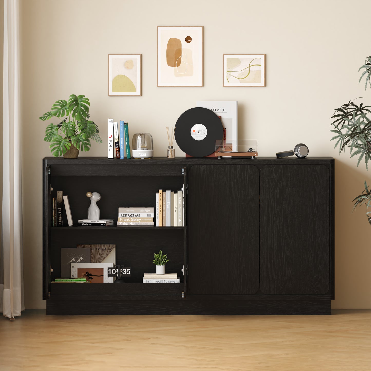 59.1-Inch Black 4-Door Sideboard Buffet Cabinet with Adjustable Shelves